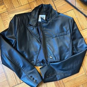 ZARA cropped faux leather blazer jacket